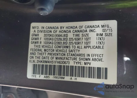 2015 Honda Cr-V Ex из США, поврежденный, VIN 2HKRM4H51FH630673